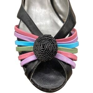 BCBG Paris Black Strappy Rosette Heels Size 8